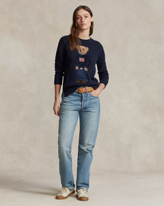 Bear Sweater-Long Sleeve-Pullover - Navy Multi