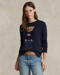 Bear Sweater-Long Sleeve-Pullover - Navy Multi