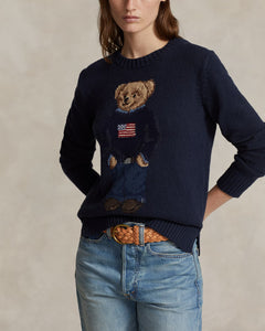 Bear Sweater-Long Sleeve-Pullover - Navy Multi