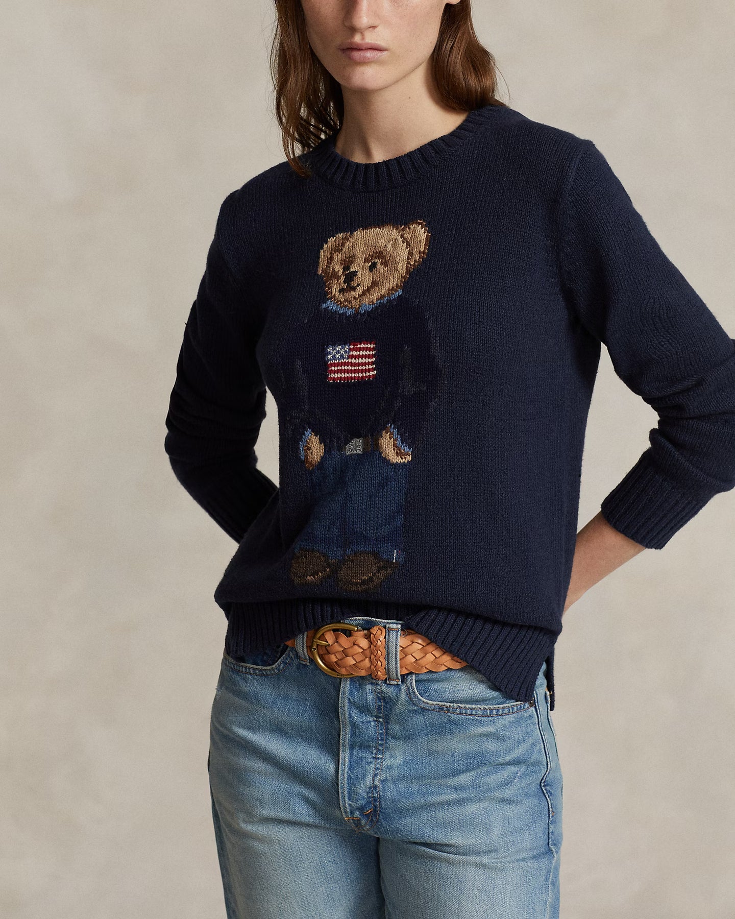 Bear Sweater-Long Sleeve-Pullover - Navy Multi