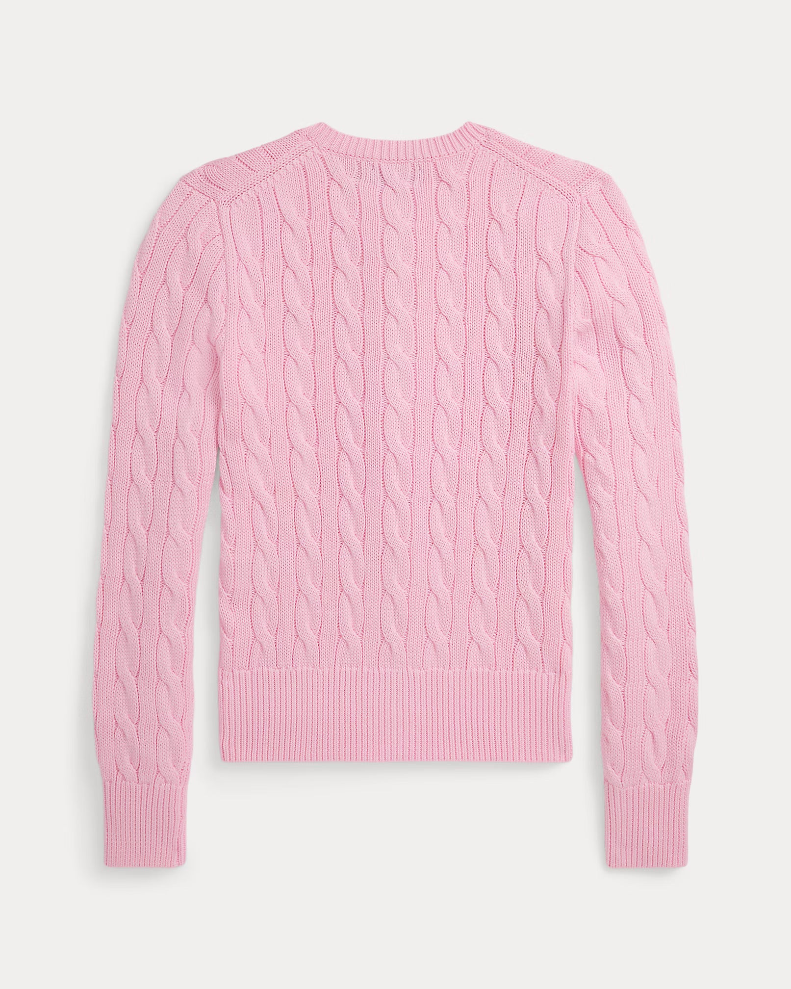 Cable-Knit Cotton Crewneck Cardigan - Carmel Pink
