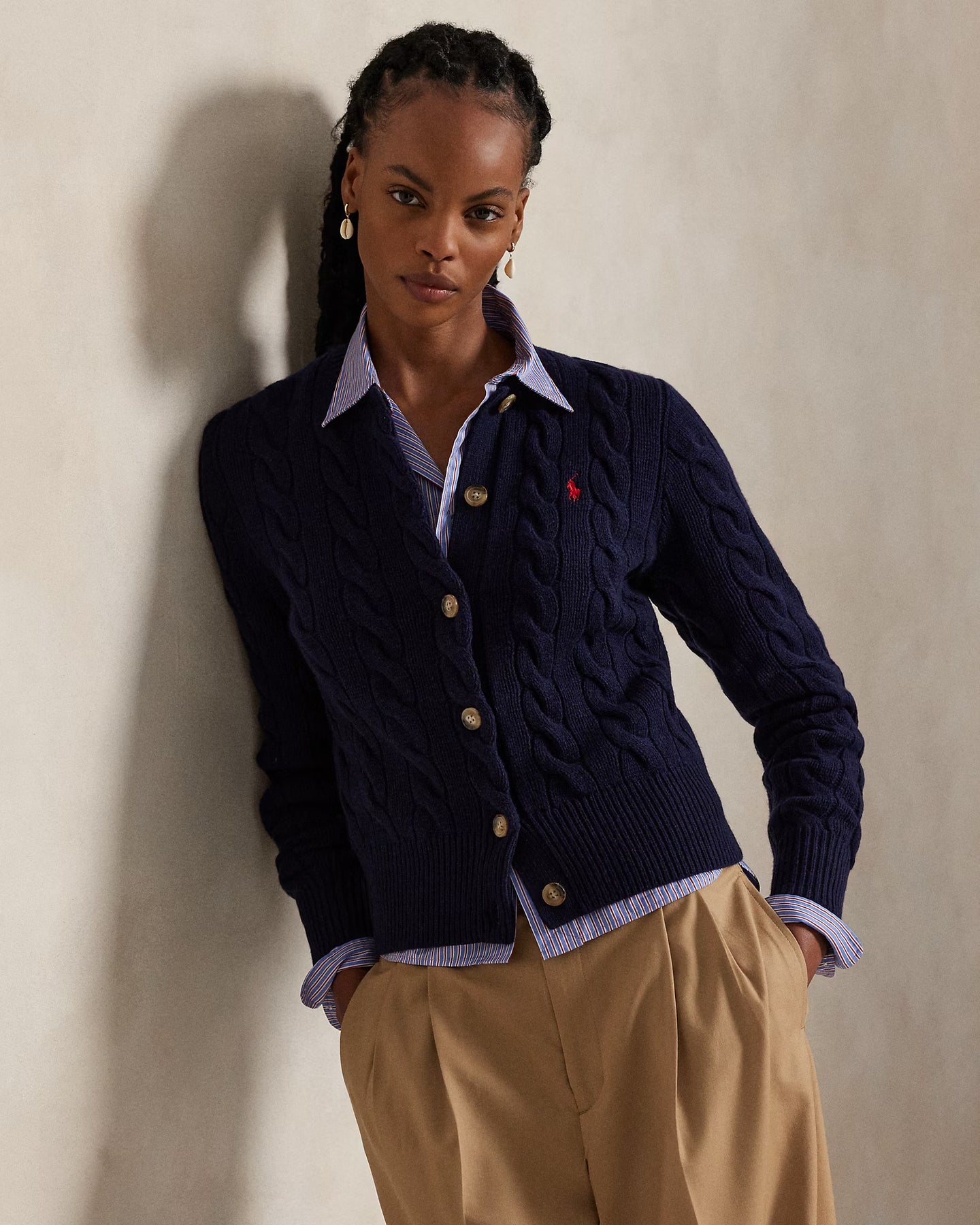 Cable-Knit Wool-Cashmere Cardigan - Hunter Navy