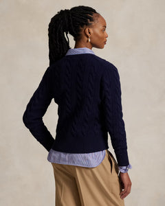 Cable-Knit Wool-Cashmere Cardigan - Hunter Navy