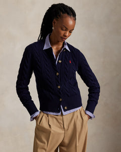 Cable-Knit Wool-Cashmere Cardigan - Hunter Navy