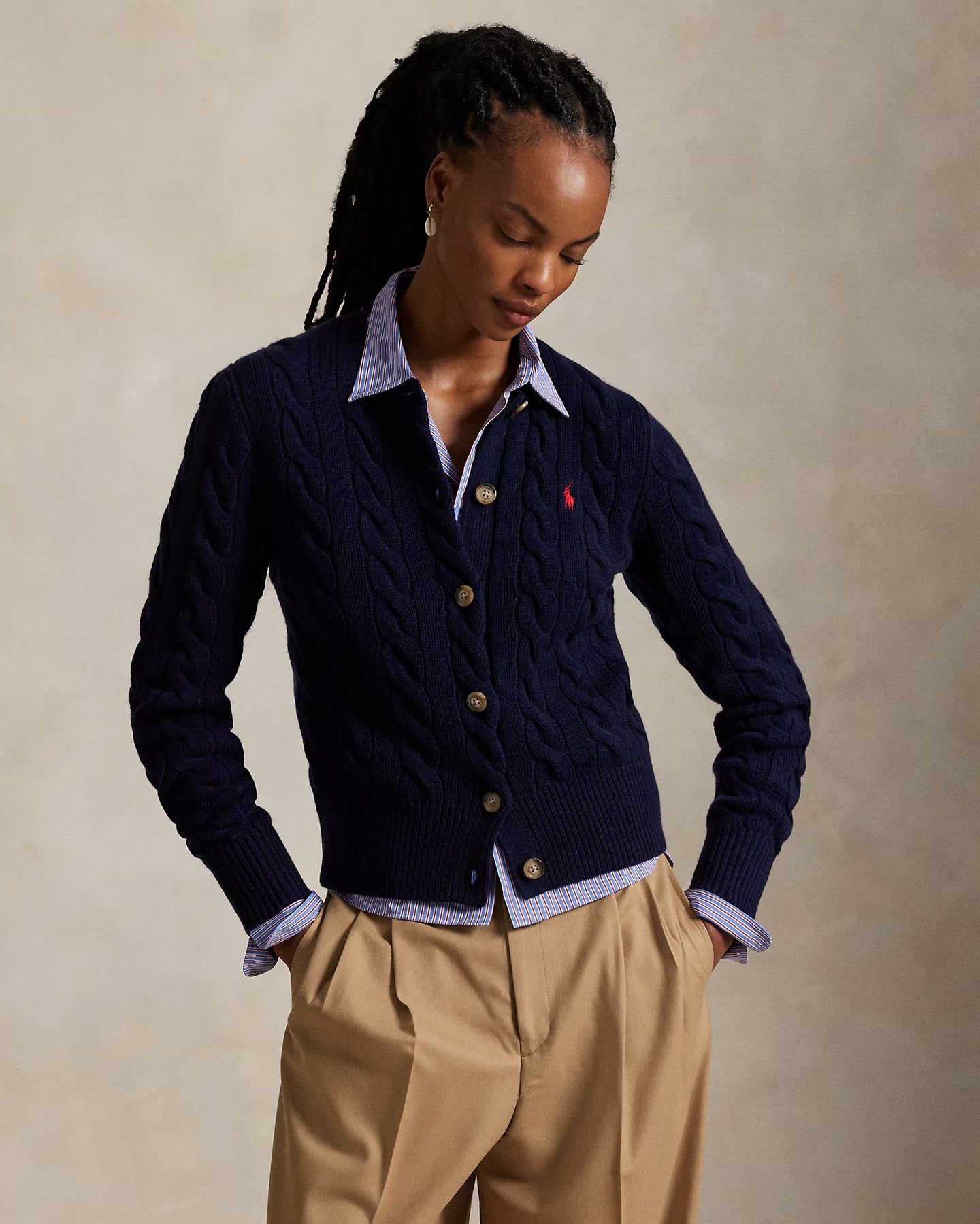 Cable-Knit Wool-Cashmere Cardigan - Hunter Navy