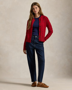 Cable-Knit Wool-Cashmere Cardigan - Fireside Red