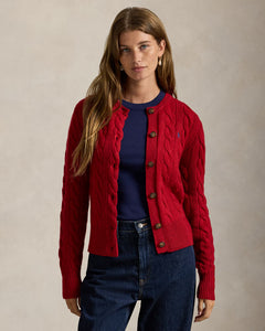 Cable-Knit Wool-Cashmere Cardigan - Fireside Red