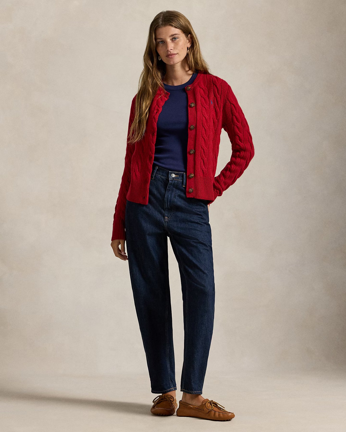 Cable-Knit Wool-Cashmere Cardigan - Fireside Red
