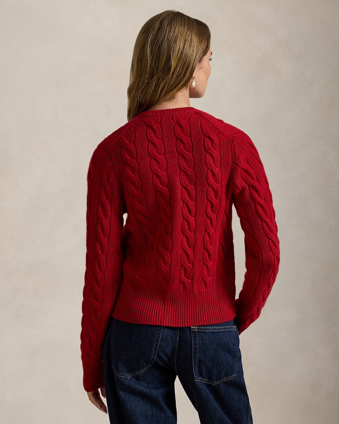 Cable-Knit Wool-Cashmere Cardigan - Fireside Red
