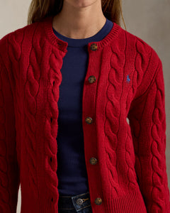 Cable-Knit Wool-Cashmere Cardigan - Fireside Red
