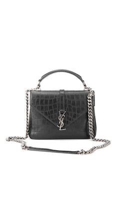 Saint Laurent College Medium Croc Bag - Black