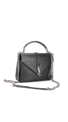 Saint Laurent College Medium Croc Bag - Black