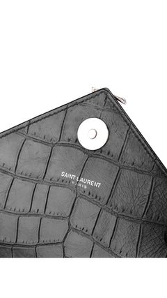 Saint Laurent College Medium Croc Bag - Black