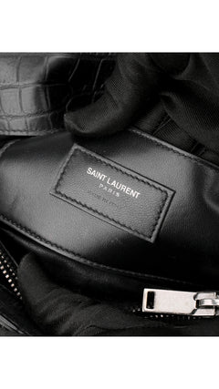 Saint Laurent College Medium Croc Bag - Black