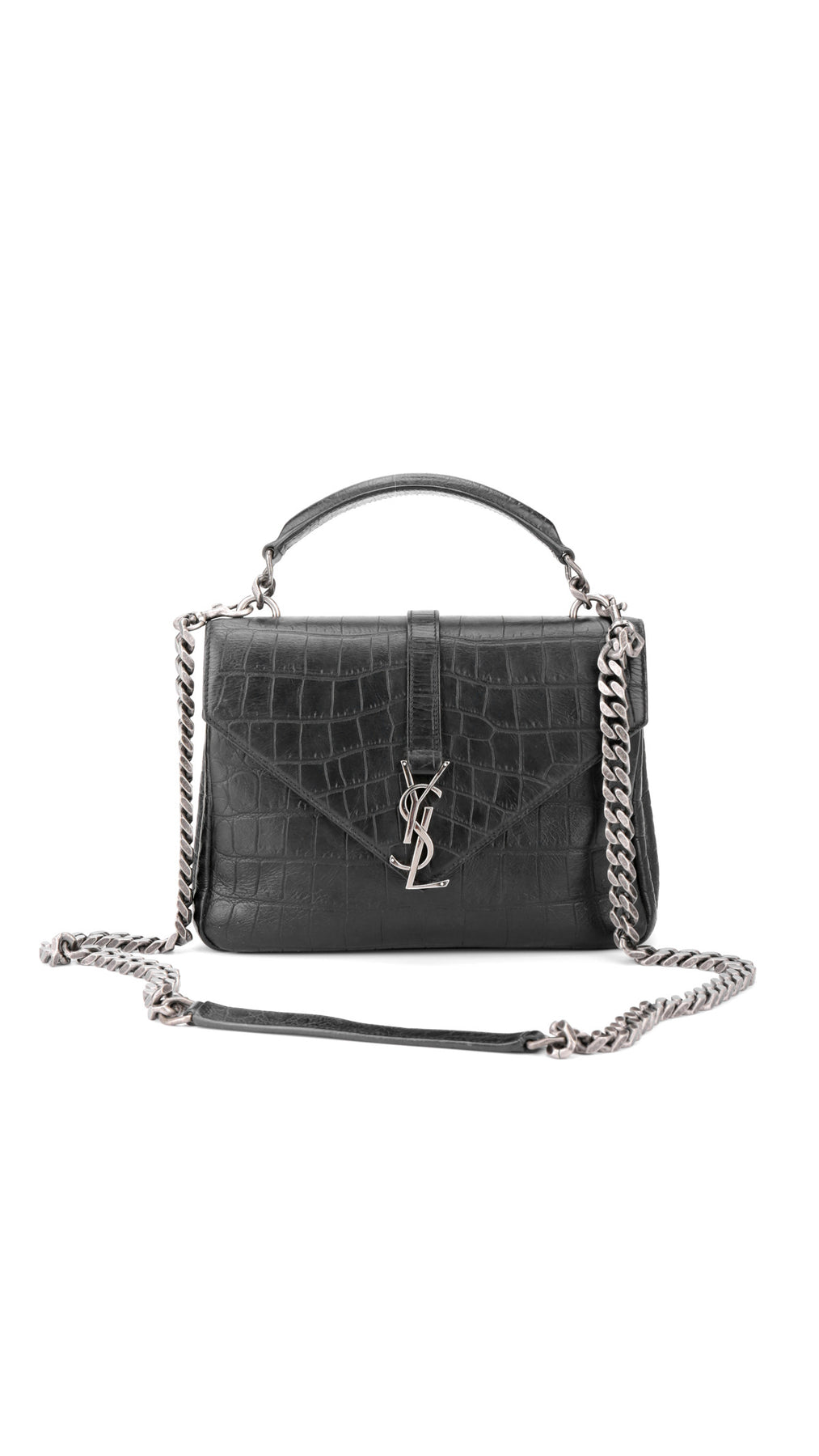 Saint Laurent College Medium Croc Bag - Black