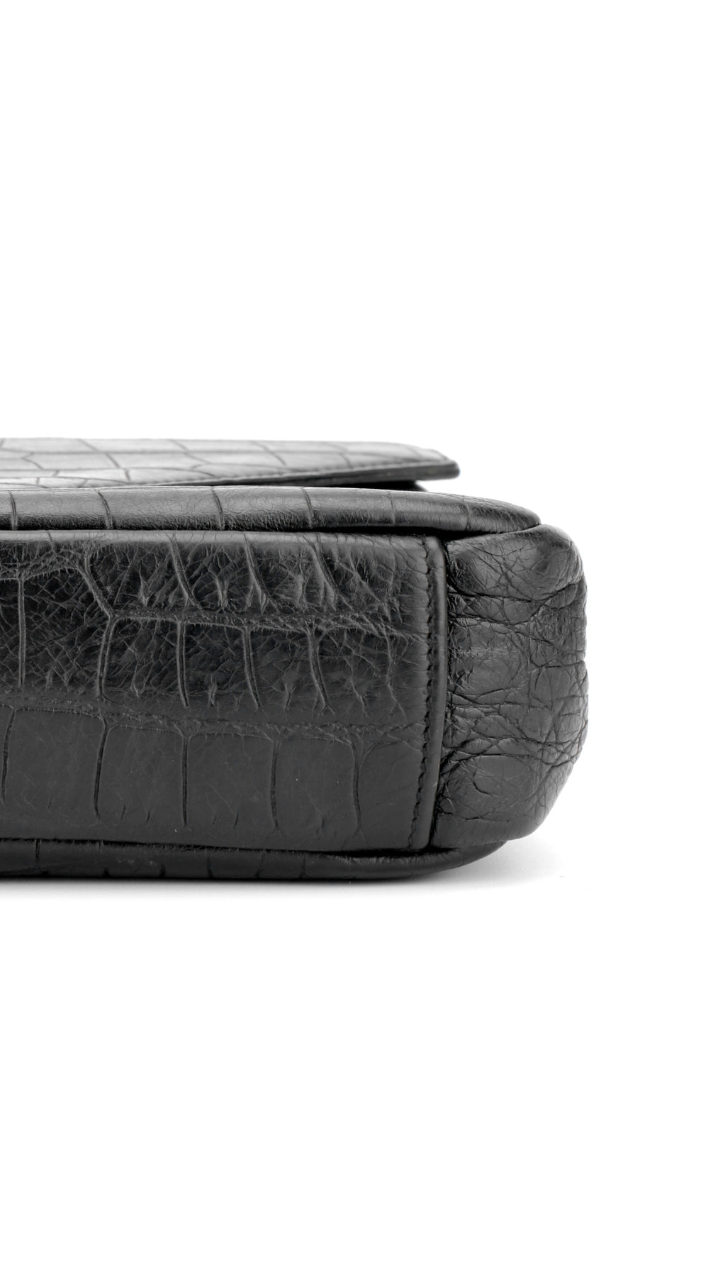 Saint Laurent College Medium Croc Bag - Black