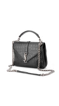Saint Laurent College Medium Croc Bag - Black