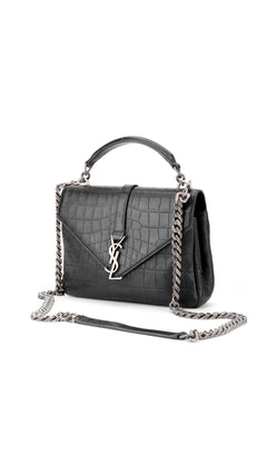 Saint Laurent College Medium Croc Bag - Black