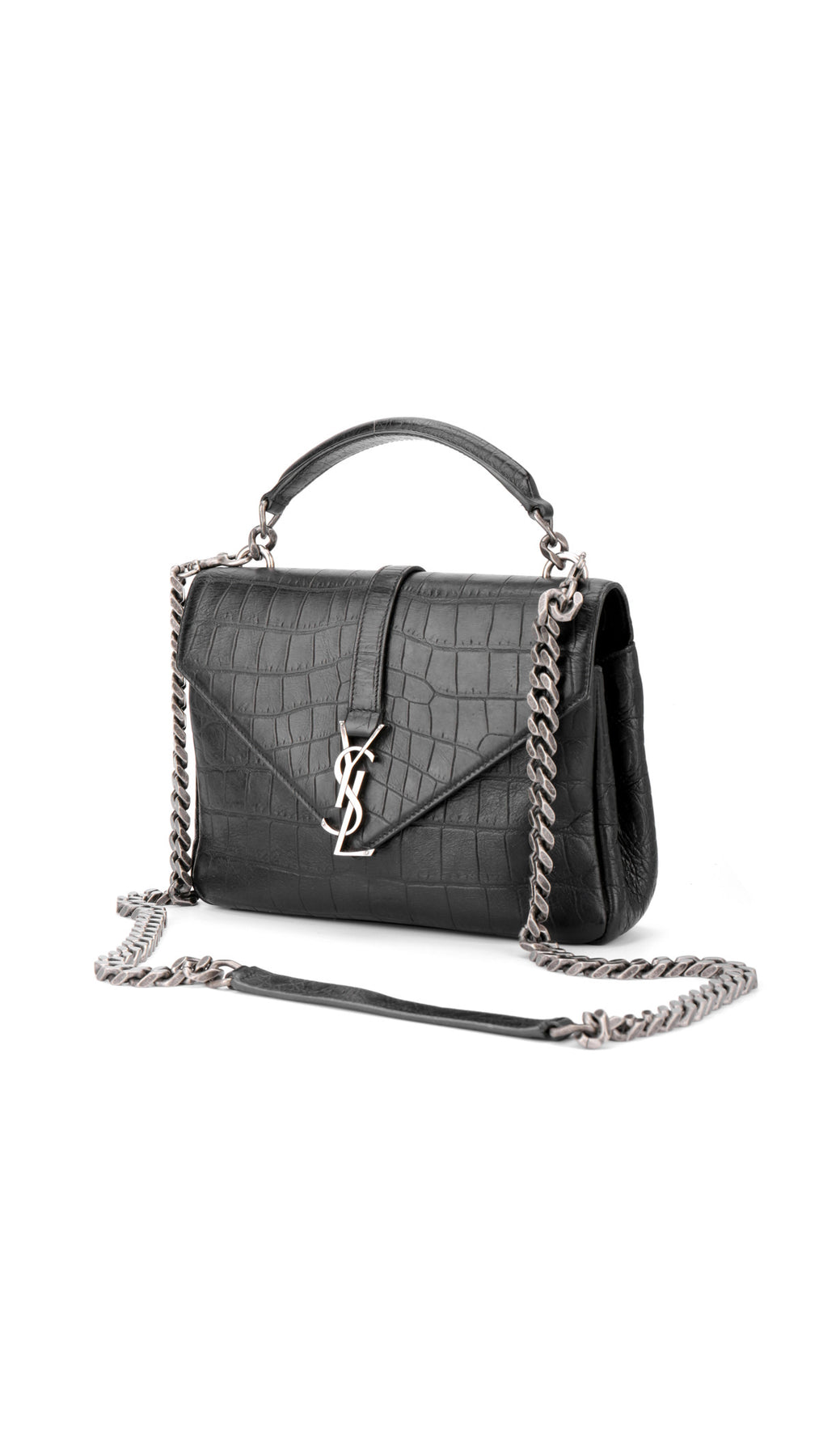 Saint Laurent College Medium Croc Bag - Black