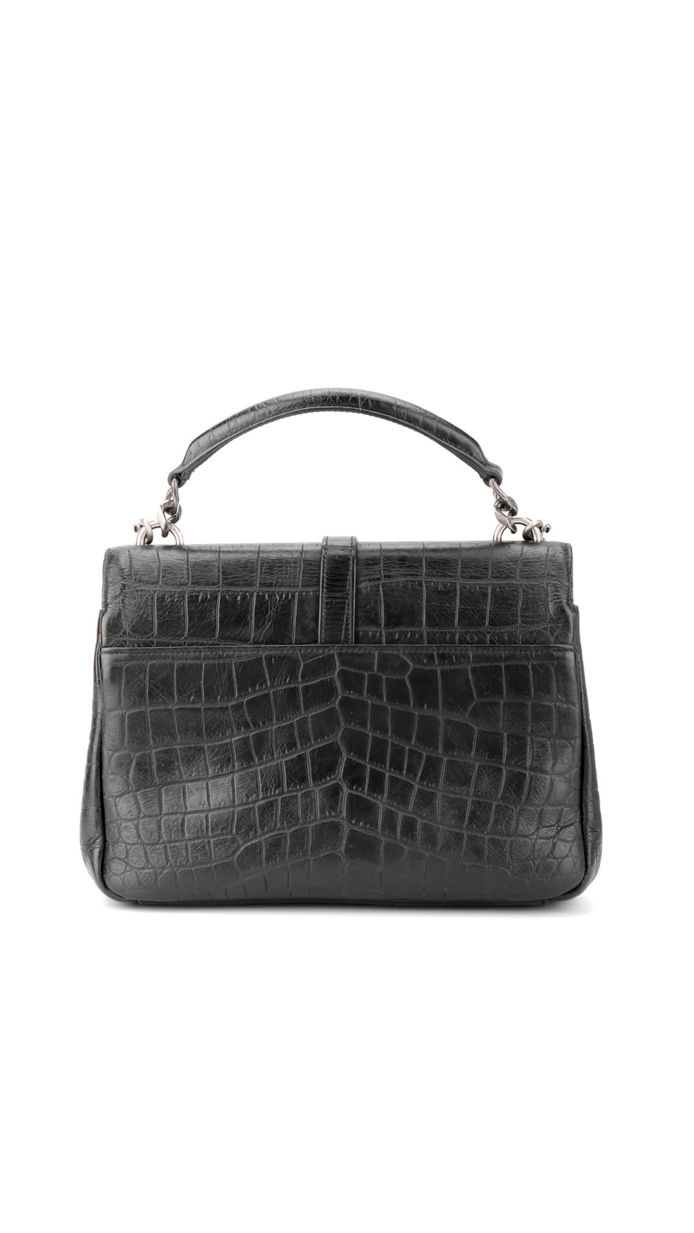 Saint Laurent College Medium Croc Bag - Black