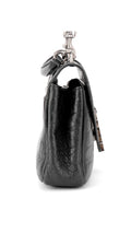 Saint Laurent College Medium Croc Bag - Black
