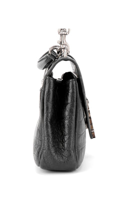 Saint Laurent College Medium Croc Bag - Black