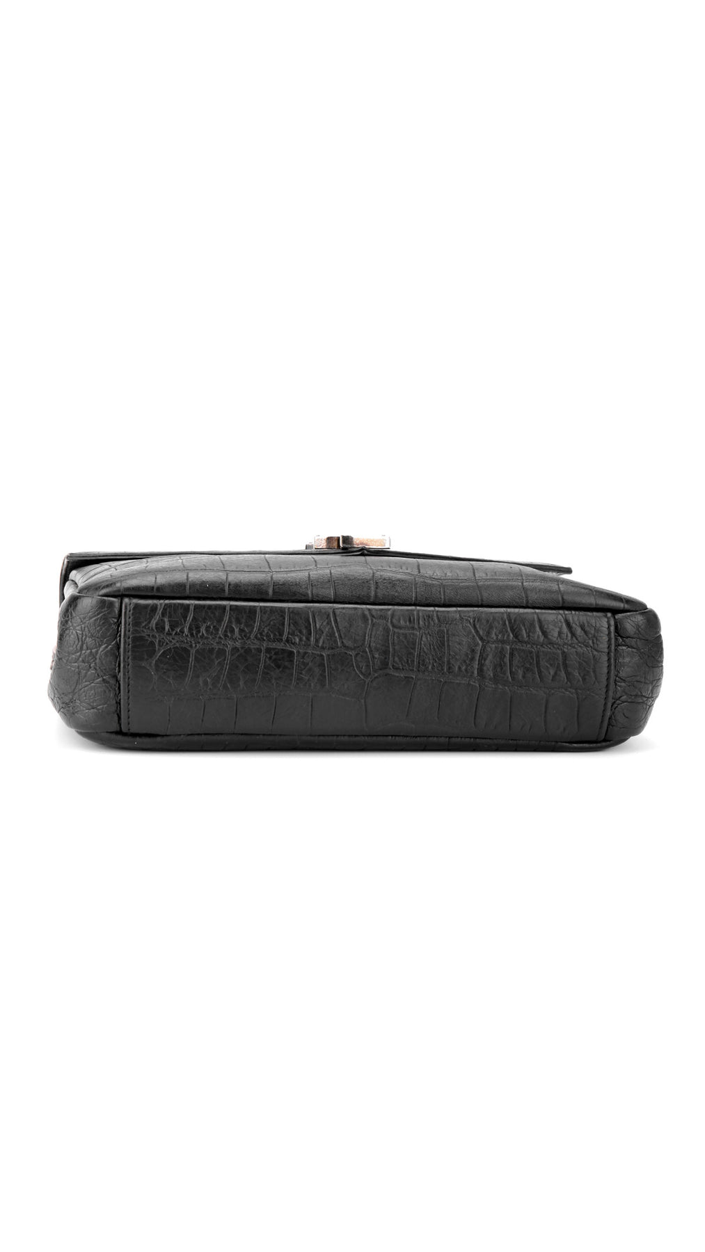 Saint Laurent College Medium Croc Bag - Black