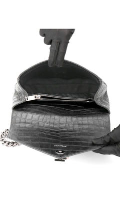 Saint Laurent College Medium Croc Bag - Black