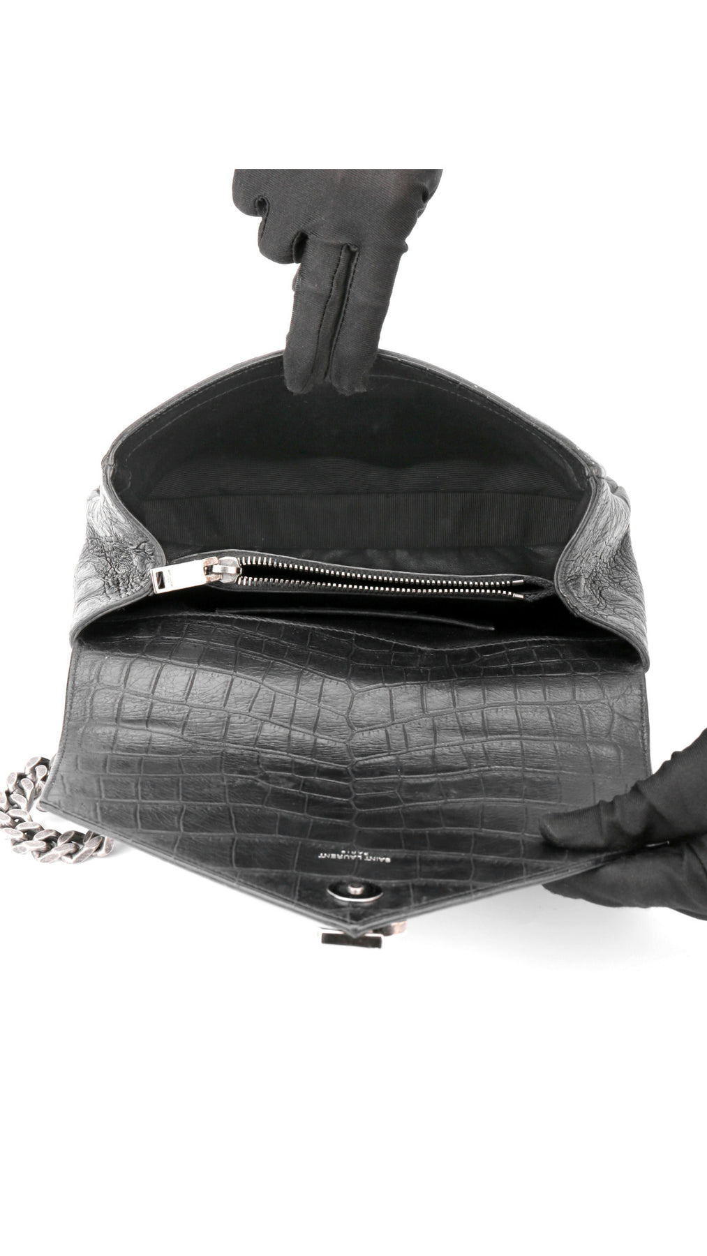 Saint Laurent College Medium Croc Bag - Black