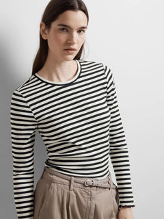 Anna Ls Crew Neck Tee Str  - Black W Snow White Stripes