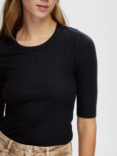 Dianna 2/4 O-Neck Top Noos - Black