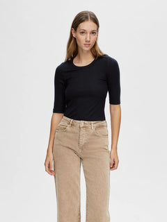 Dianna 2/4 O-Neck Top Noos - Black