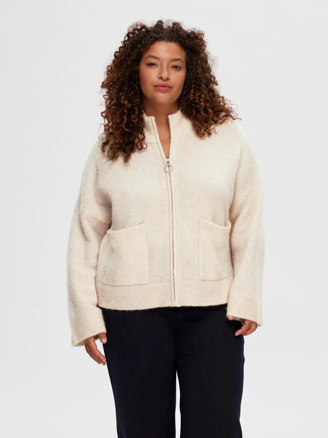 Sia Juma Ls Knit Cardigan Birch Detail Melange