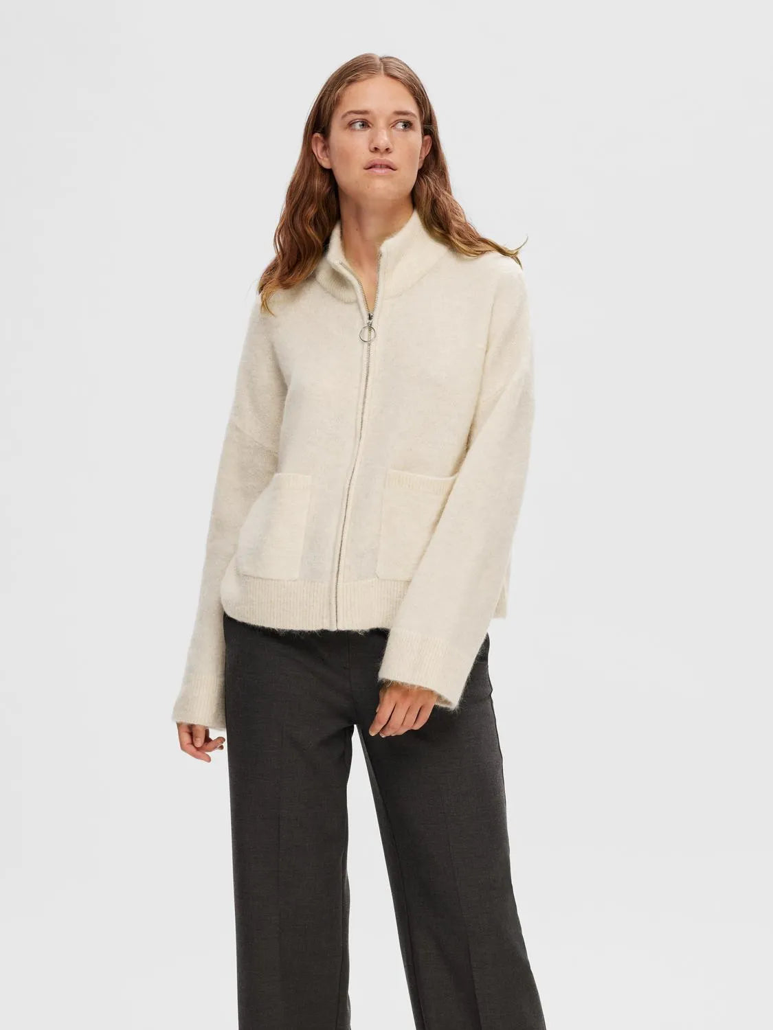 11476050 Slfsia Ras Ls Knit Zipper Cardigan main image 1