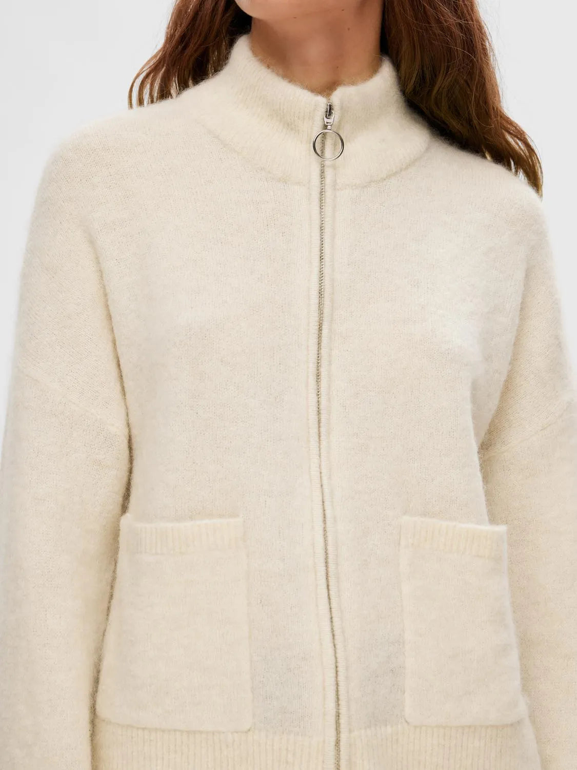 Slfgabella Ls Knit Belt Cardig Birch Detail Melange