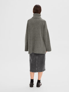 Mary LS Long Knit Roll Neck - Light Grey Melange