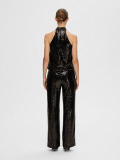 Alaia HW Long Sequins Pant - Black