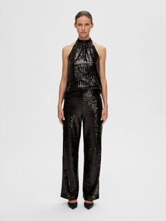 Alaia HW Long Sequins Pant - Black