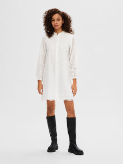 Tatiana Ls Short Embr Dress - Bright White