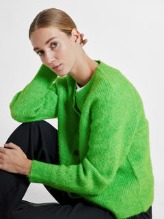 Lulu Ls Knit Short Cardigan - Classic Green Melange