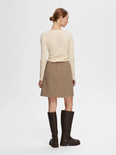 Anna Ls Crew Neck Tee Str  - Oatmeal W Snow White Stripes