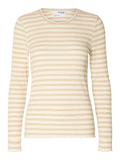 Anna Ls Crew Neck Tee Str  - Oatmeal W Snow White Stripes