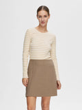 Anna Ls Crew Neck Tee Str  - Oatmeal W Snow White Stripes