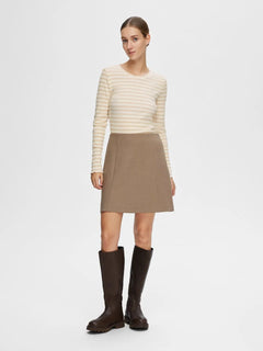 Anna Ls Crew Neck Tee Str  - Oatmeal W Snow White Stripes