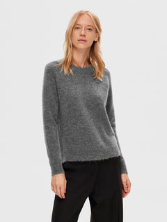 Lulu Ls Knit O-Neck - Medium Grey Melange