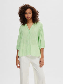 Alberta 3/4 Stripe Shirt - Snow White/Classic Green