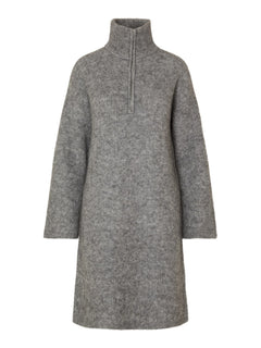 Sia Ras Ls Long Zipper Knit Dress Ex - Medium Grey Melange