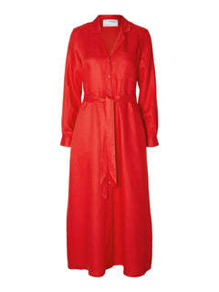 Lyra Ls Ankle Linen Shirt Dress - Flame Scarlet