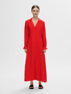 Lyra Ls Ankle Linen Shirt Dress - Flame Scarlet