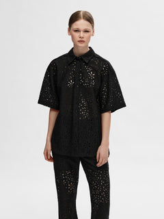 Karola 2/4 Oversize Lace Shirt B - Black